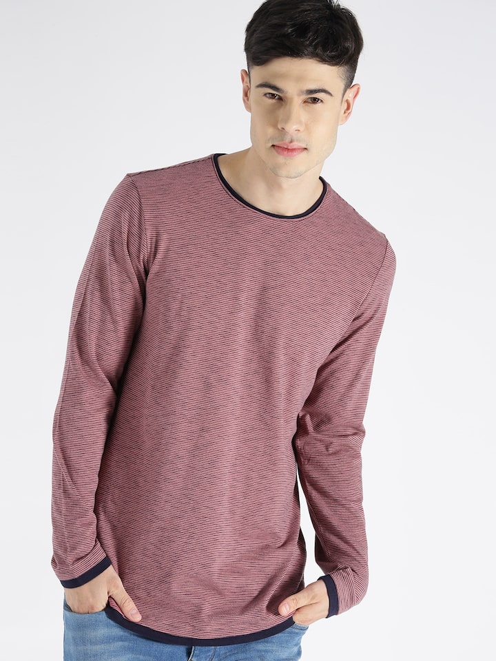 Buy S.Oliver Men Pink Round 1784271 Men | - Shirt Neck T for Tshirts Myntra Striped