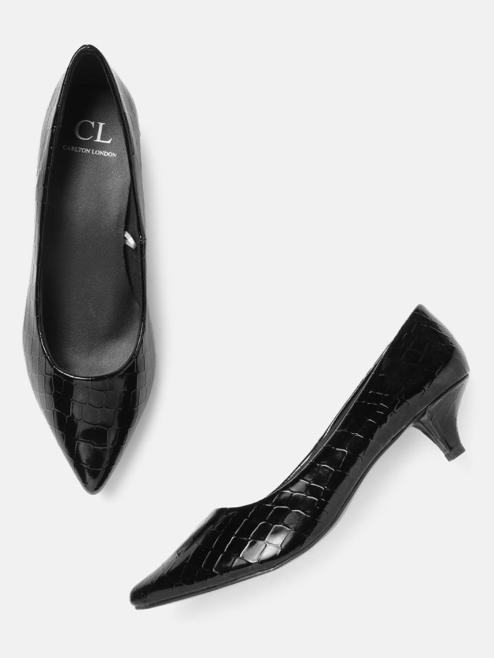 Buy Carlton London Black Croc Textured Kitten Pumps Heels for