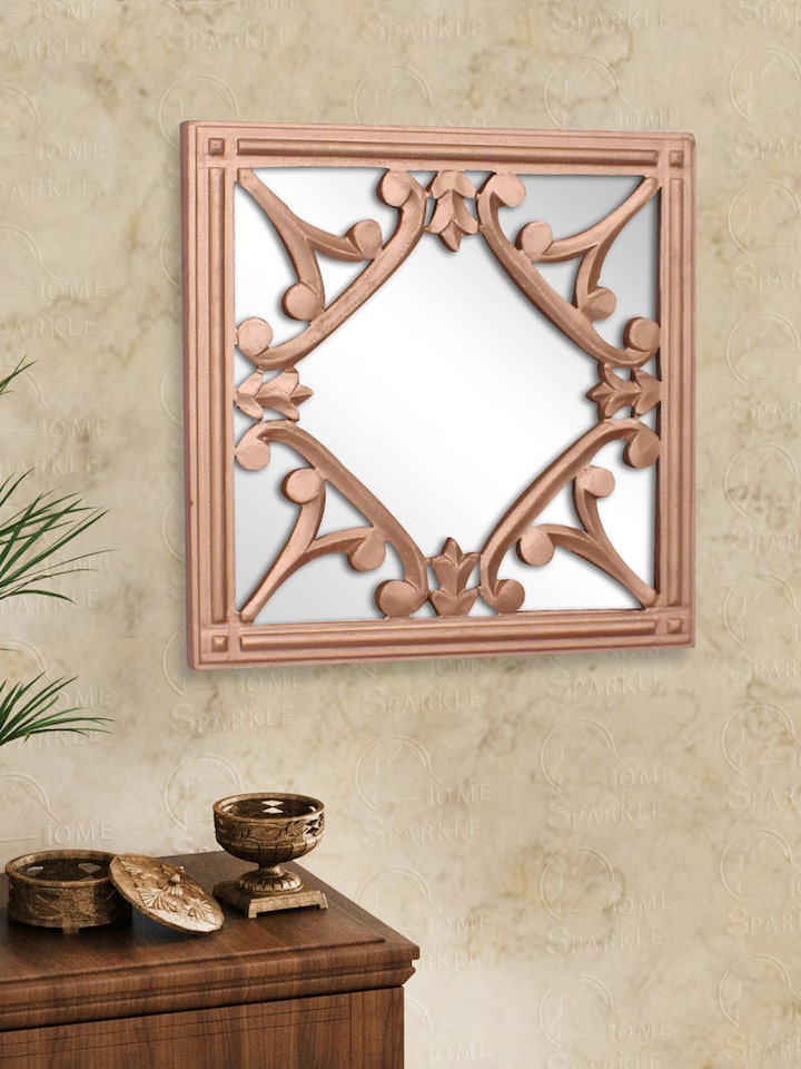 Home Sparkle Gold Toned Wall Hanging Mirror Mirrors For Uni Myntra - Sparkle Mirror Wall Art
