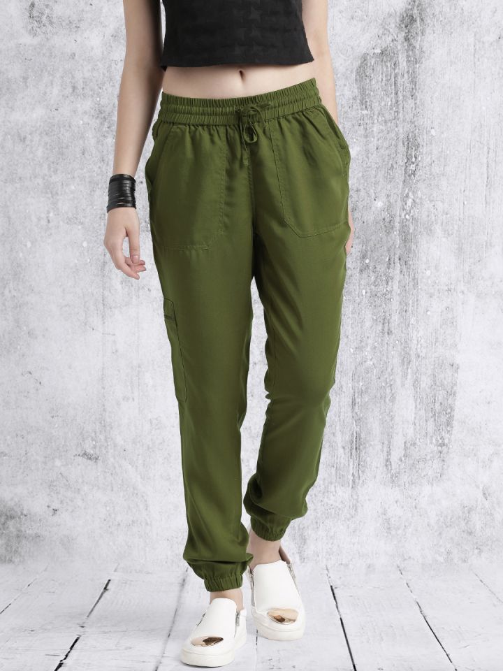 Women Green Regular Fit Solid Casual Jogger Pants