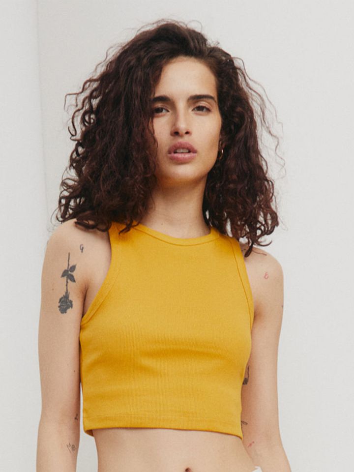 Yellow fila crop top outlet
