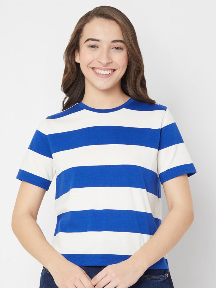 Blue white striped t new arrivals shirt women's