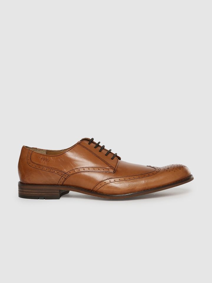 Men Tan Brown Genuine Leather Brogues 