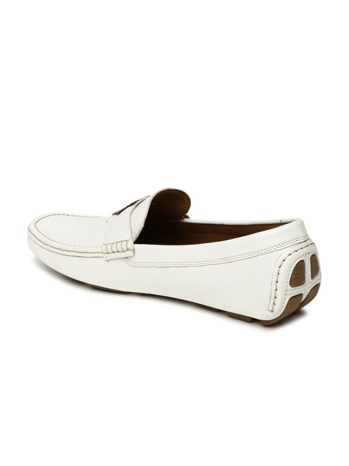 Ruosh Men White Solid Leather Driving Shoes
