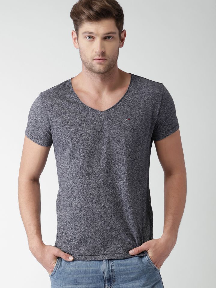 Buy Tommy Hilfiger Men Black Grey Solid V Neck T Shirt Tshirts