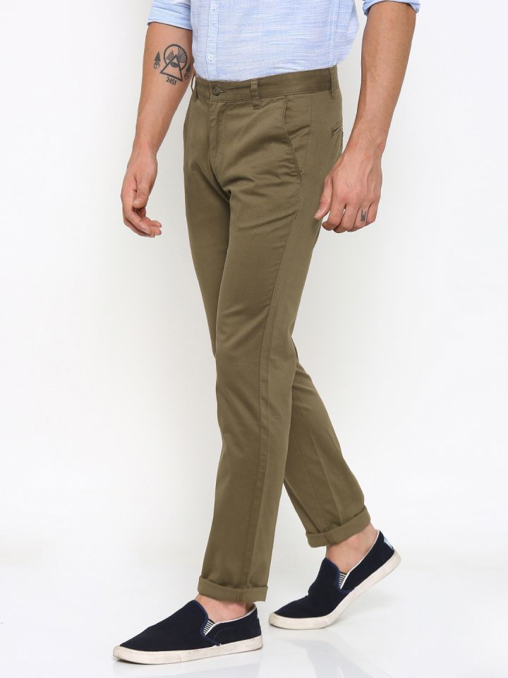SCULLERS Men Khaki Printed Slim Fit Chino Trousers