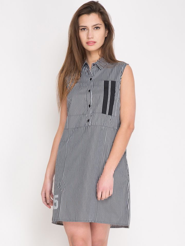 Buy Tokyo Talkies Women Black White Striped Shirt Dress
