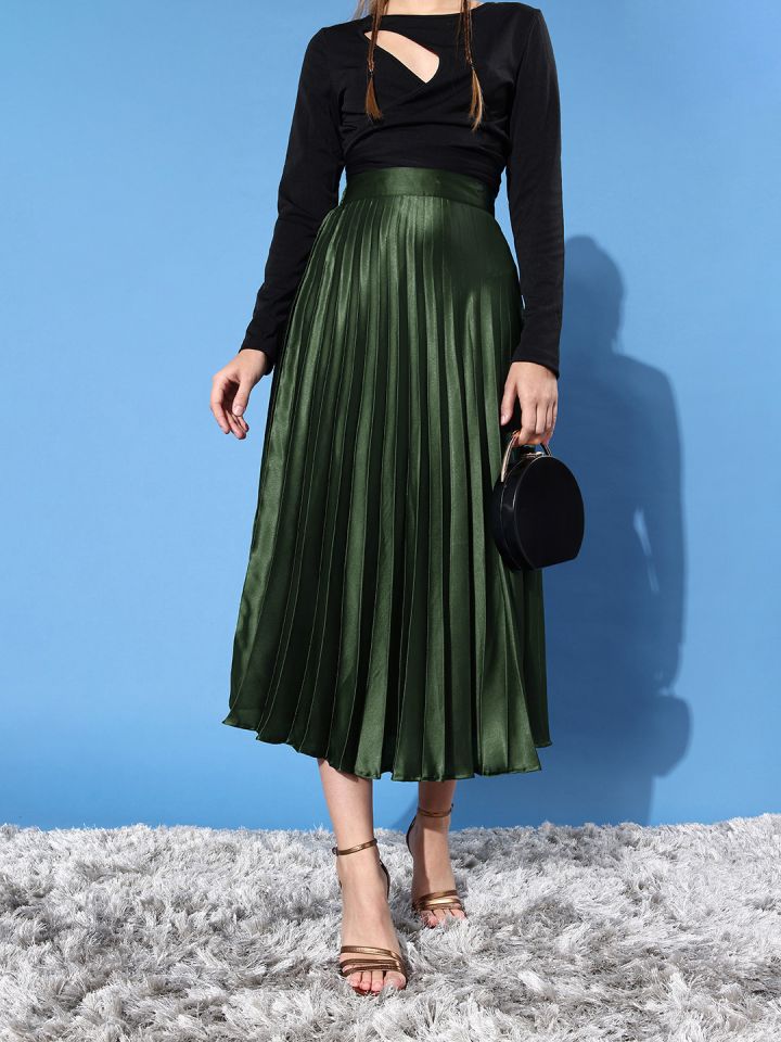 Dark blue green outlet pleated skirt