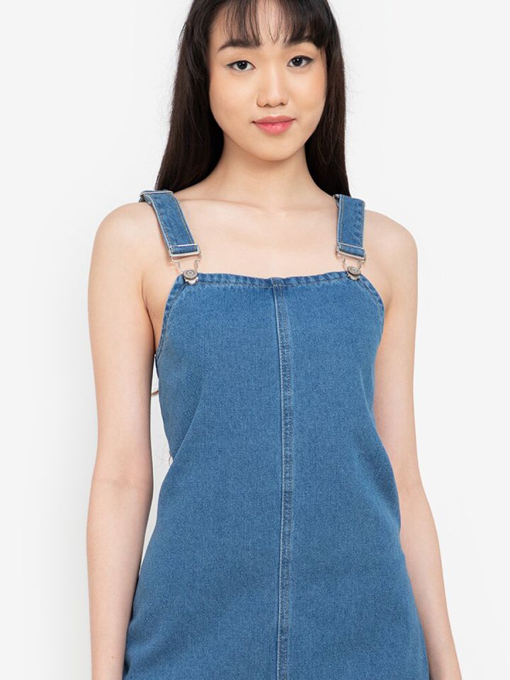 Buy ZALORA BASICS Blue Denim Pinafore Mini Dress Dresses for