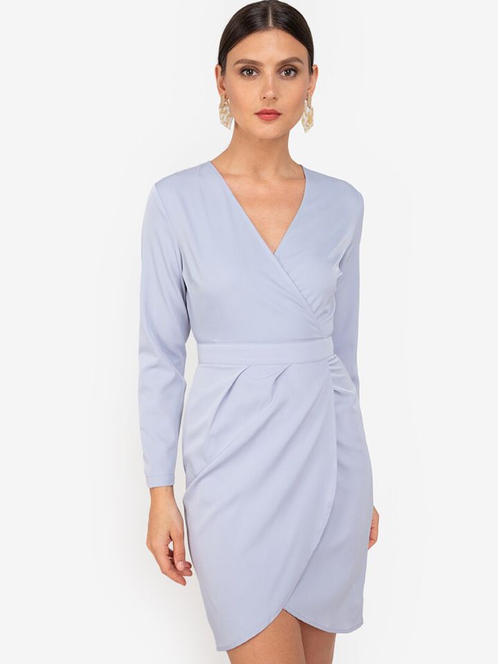 Buy ZALORA WORK Grey Mini Wrap Dress Dresses for Women 17946542