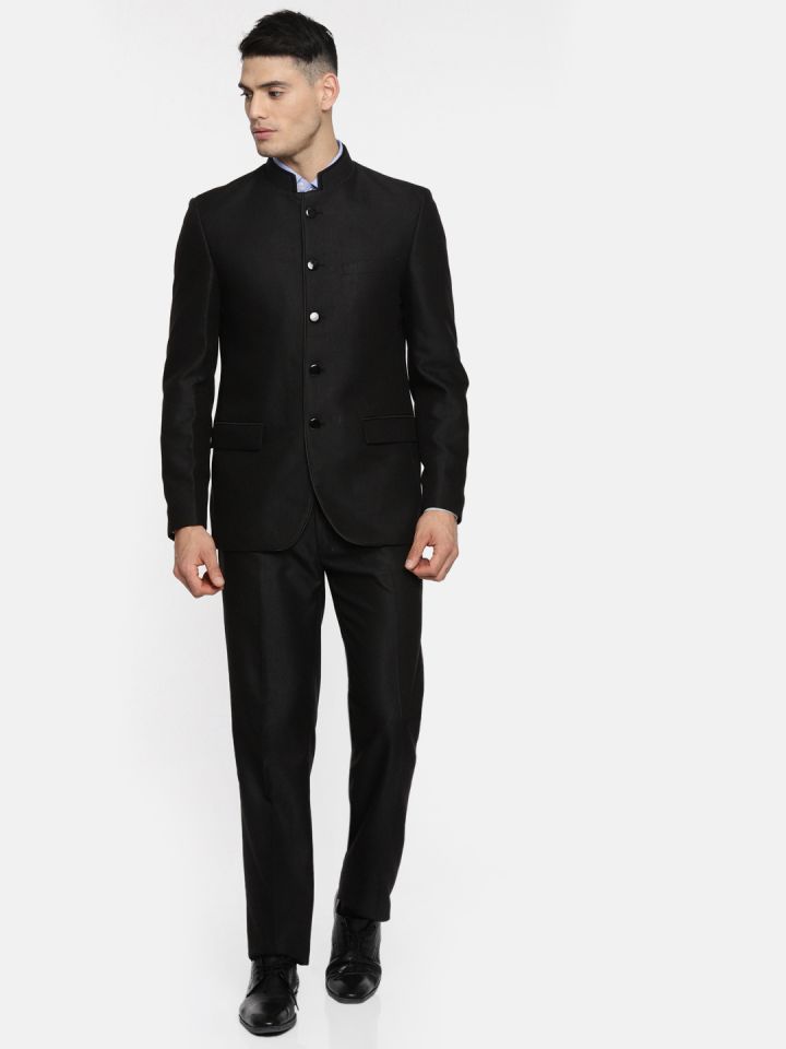 Buy Raymond Men Black Contemporary Fit Bandhgala Suit Suits for