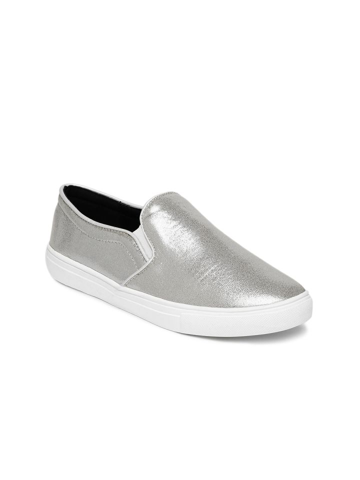 silver slip on sneakers