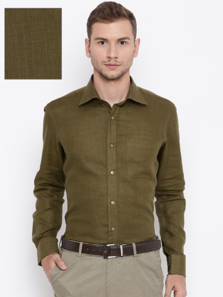 Buy Raymond Men Olive Green Contemporary Regular Fit Linen Formal Shirt Shirts For Men 1796125 Myntra