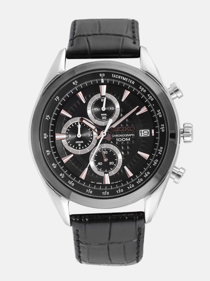 Buy SEIKO Men Gunmetal Toned Textured Chronograph Dial Watch