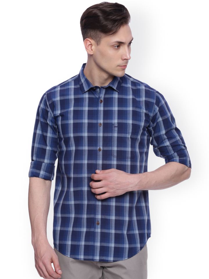 Buy Basics Men Blue Slim Fit Checked Casual Shirt Shirts for Men