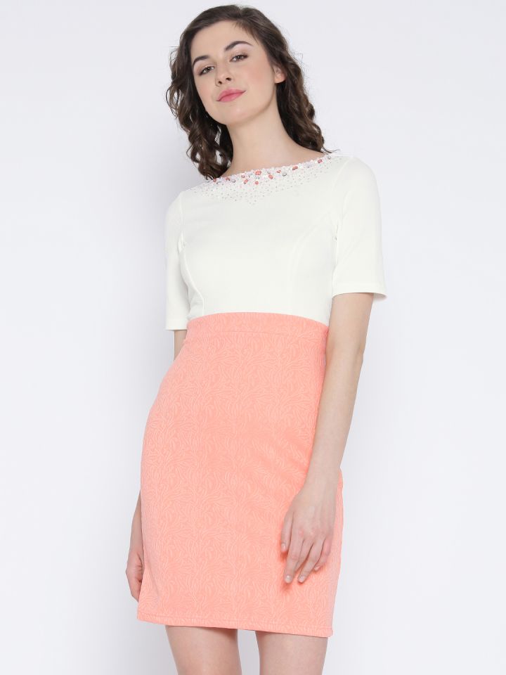 Peach white dress top