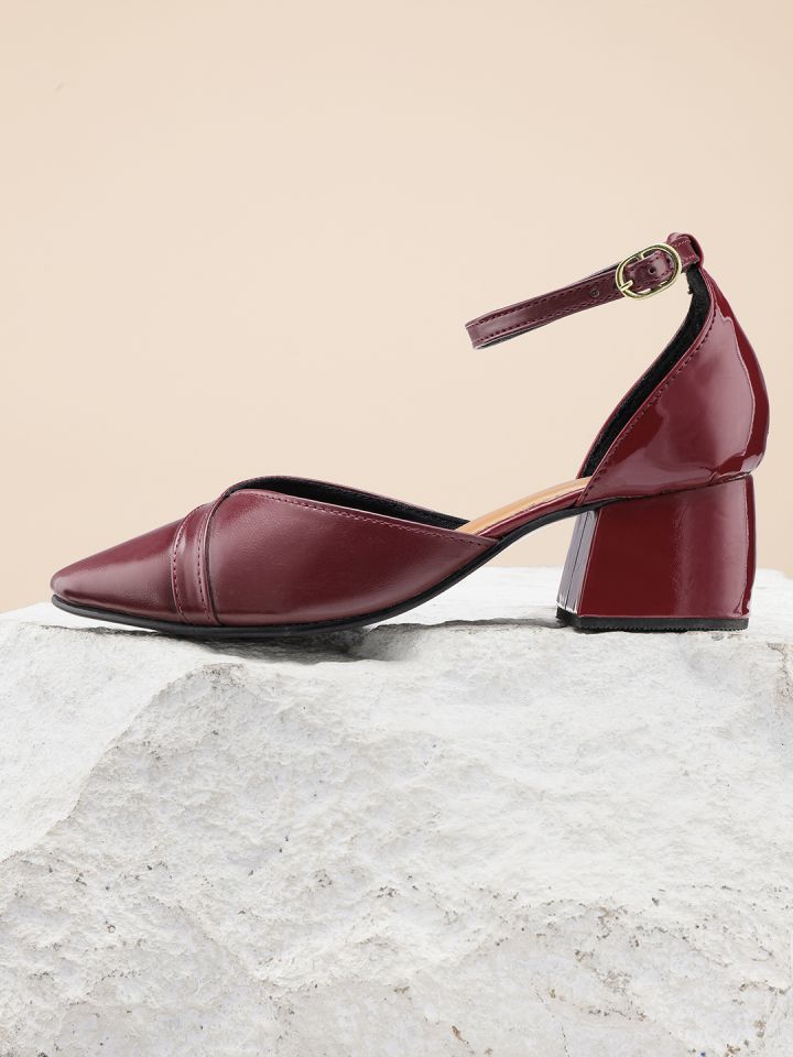 Burgundy block heel best sale shoes