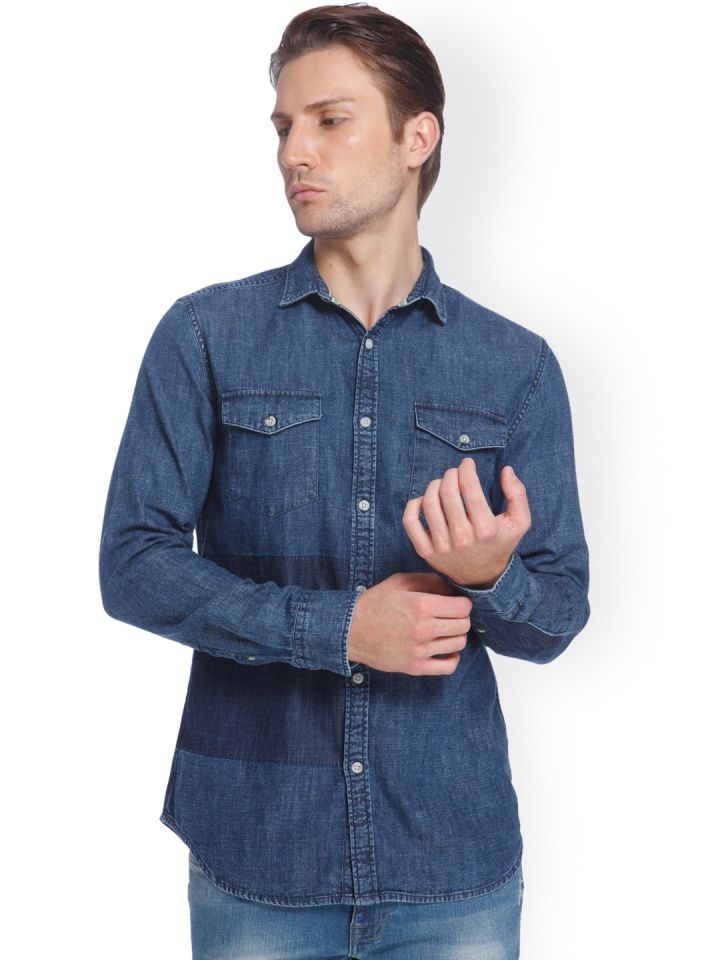 Buy Jack & Jones Men Blue Slim Fit Solid Denim Shirt - Shirts for Men  1801209 | Myntra