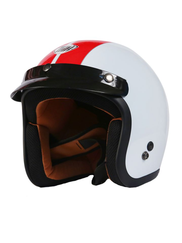Buy THH Unisex White Red Printed Open Face Helmet Helmets for