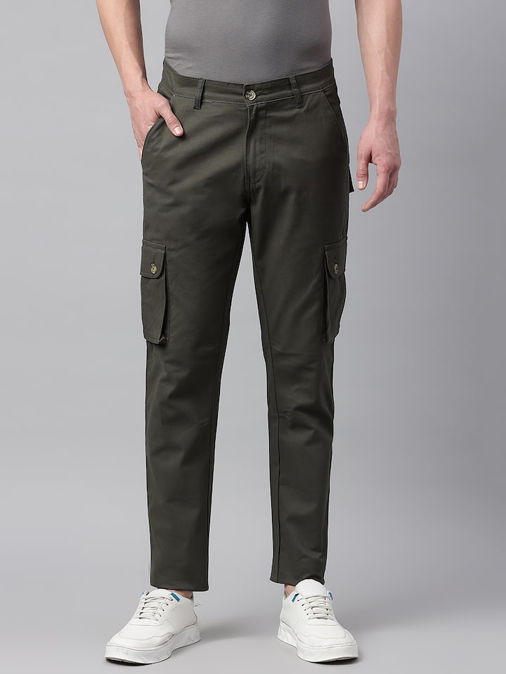 Buy Hubberholme Men Khaki Slim Fit Cotton Cargo Trousers  Trousers for Men  1805384  Myntra