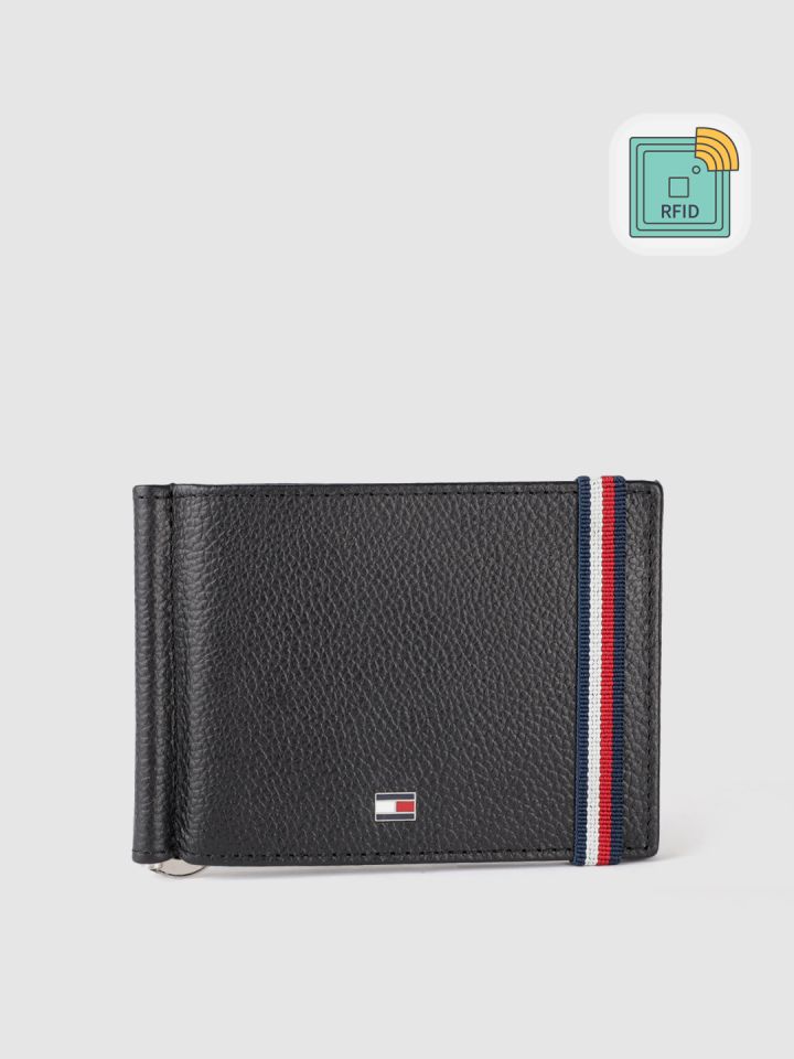 Buy Tommy Hilfiger Men Black Brown Textured Leather Money Clip