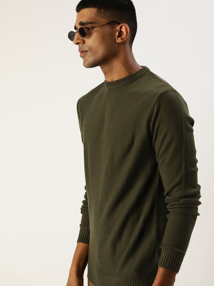 Buy Kook N Keech Men Olive Green Solid Pullover Sweaters for Men