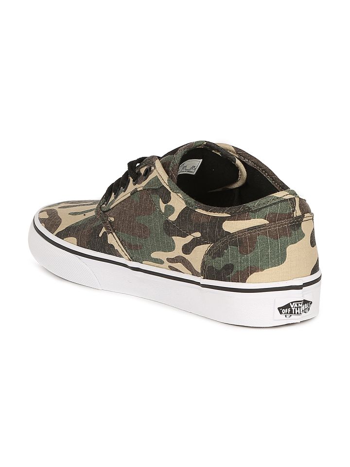 Vans Men Olive Green Brown Camouflage Print Sneakers