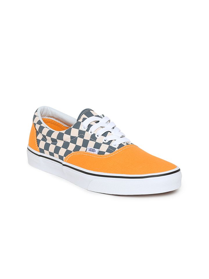 Orange and new arrivals black checkered vans