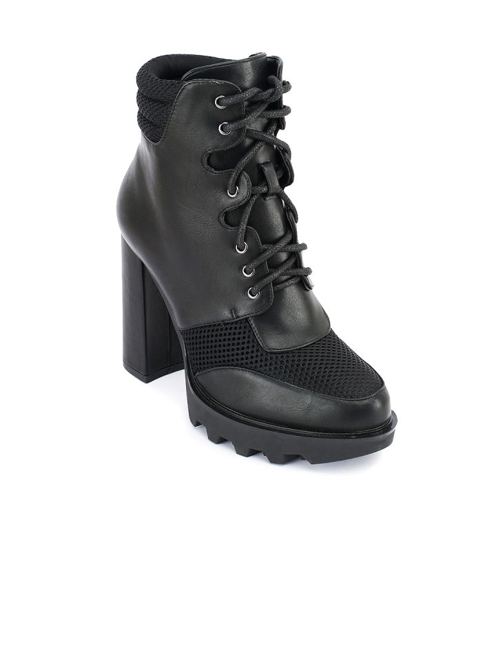 Truffle collection women shop black solid heeled boots