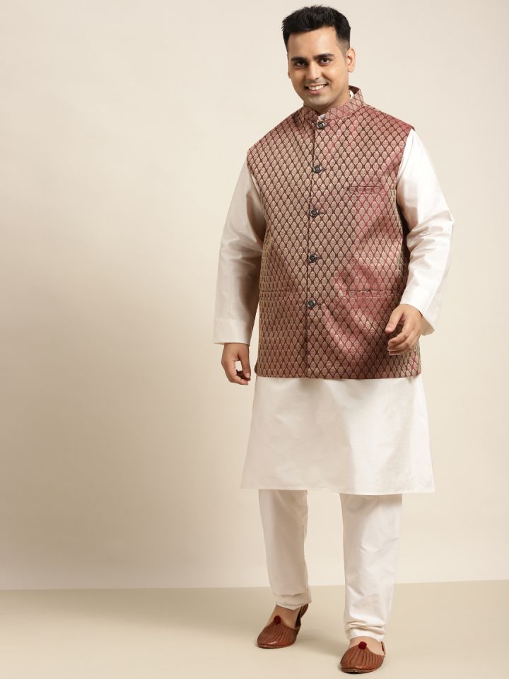Buy SOJANYA PLUS Men Plus Size Off White Kurta With Churidar