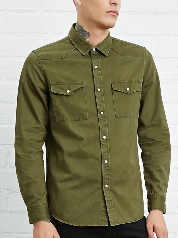 olive denim shirt