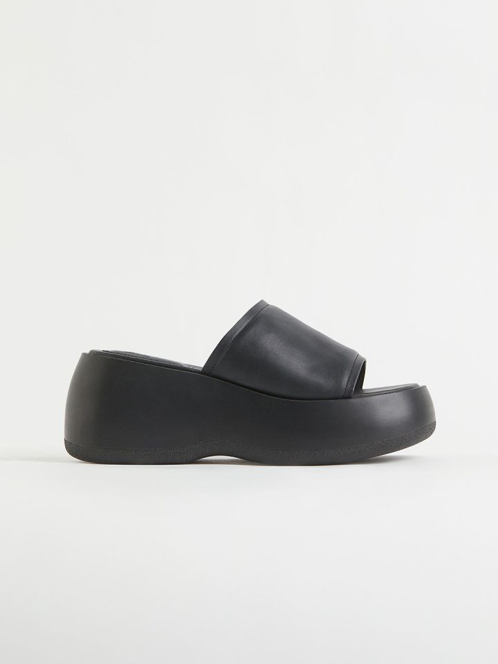 Black platform slide sandals clearance