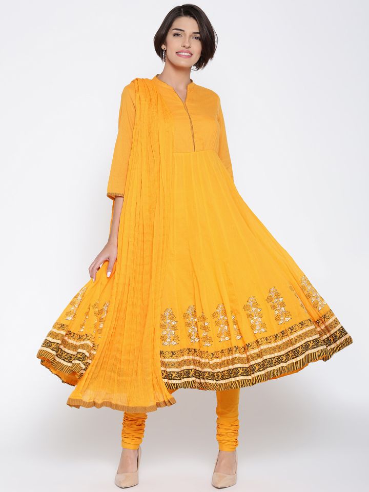 Buy Biba Yellow Anarkali Churidar Kurta With Dupatta Kurta Sets