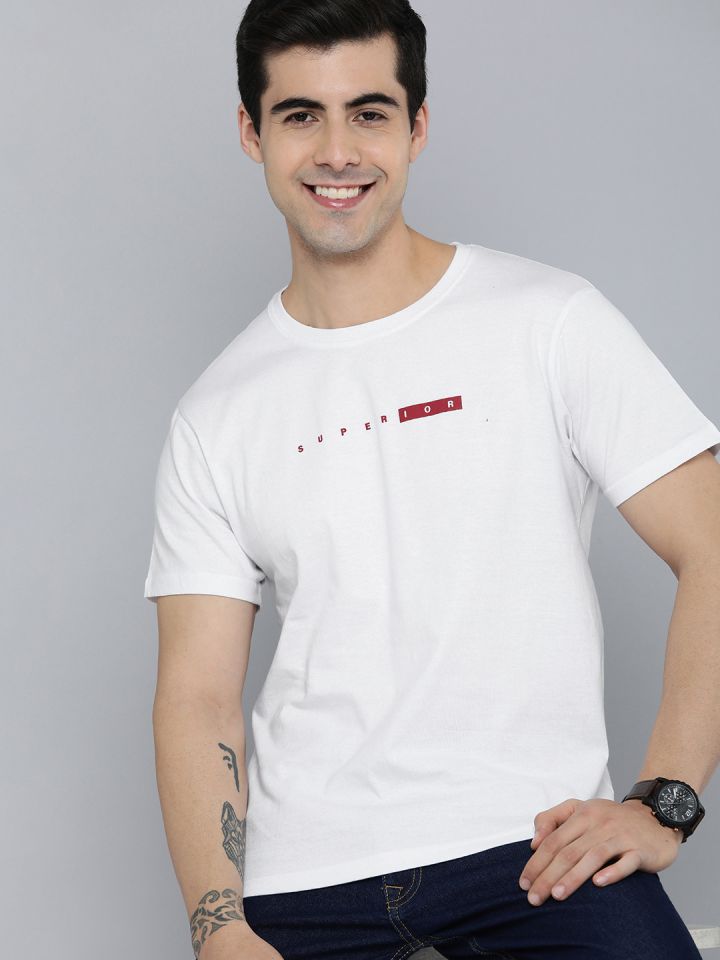 HERE&NOW Men White Pure Cotton T-shirt