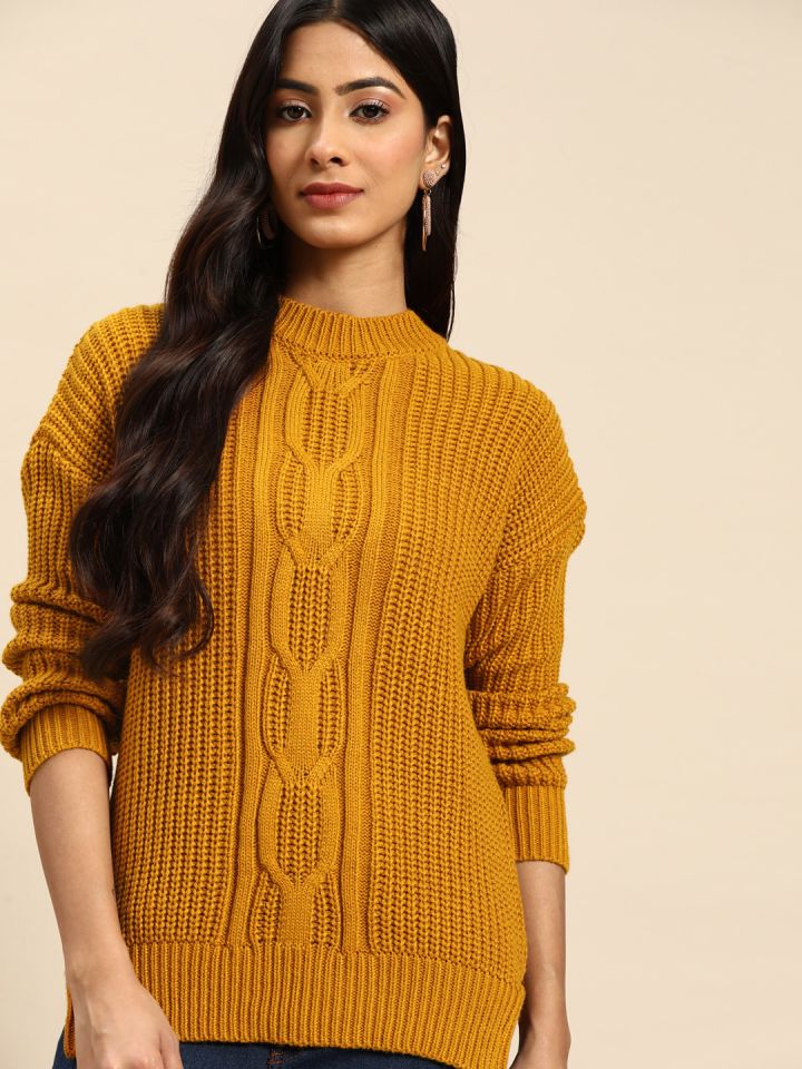 Mustard cable 2025 knit sweater