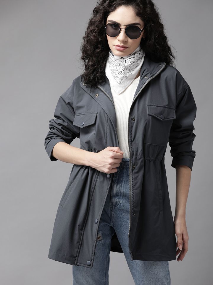 The Roadster Lifestyle Co. Women Charcoal Grey Solid Longline Tailored Jacket