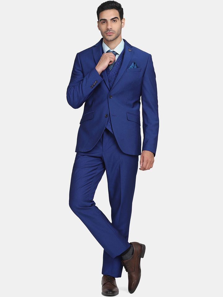 Buy Blackberrys Men Blue Solid Slim Fit Single Breasted Three