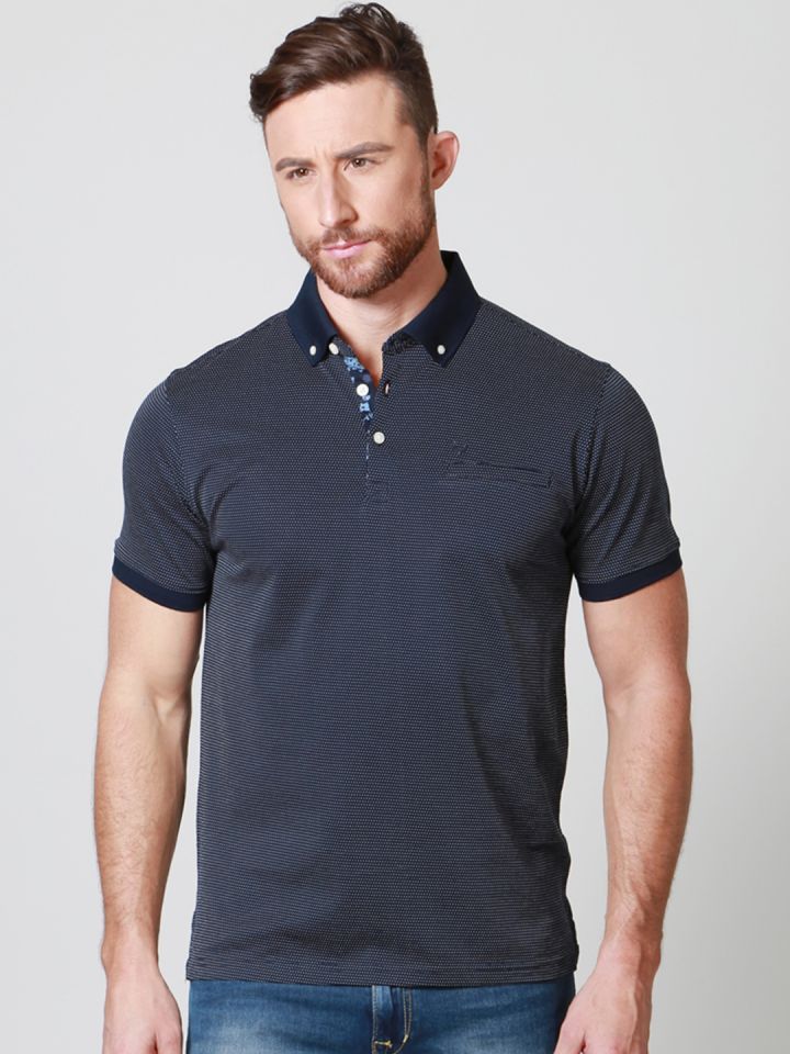Allen Solly Men Navy Blue Printed Polo