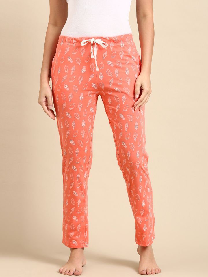 Buy Dreamz By Pantaloons Women Orange Printed Cotton Lounge Pants
