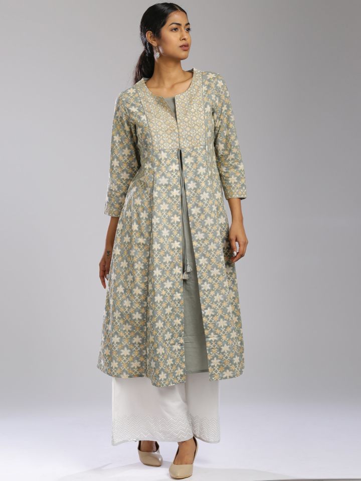 Buy Fabindia Women Grey Melange Printed A Line Kurta Kurtas for