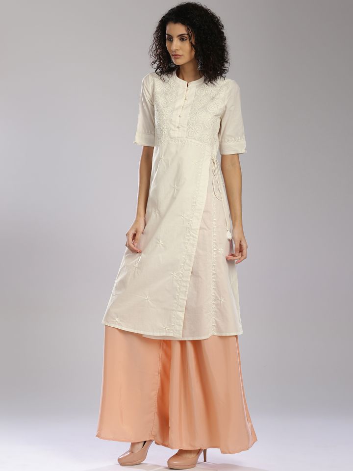 Buy Fabindia Off White Chikankari Angrakha Kurta Kurtas for