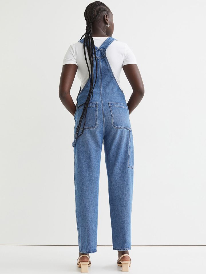 Buy MADAME Navy Solid Denim Womens Ankle Length Dungarees