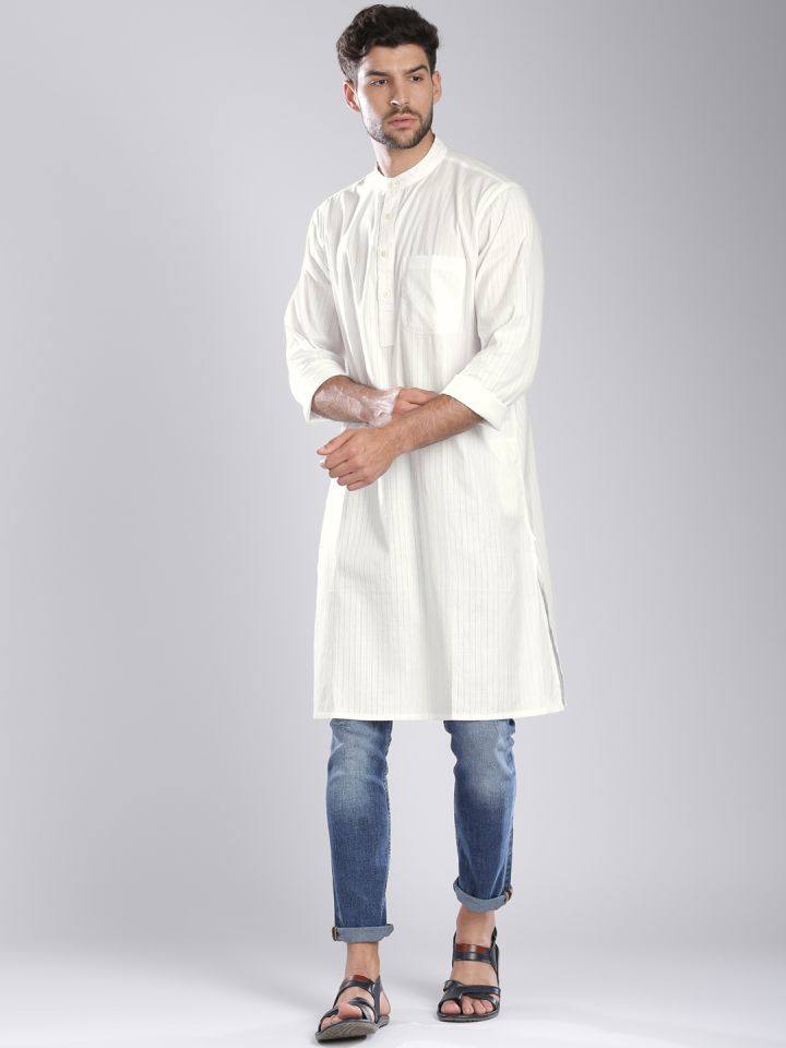 Mens white kurta with jeans discount