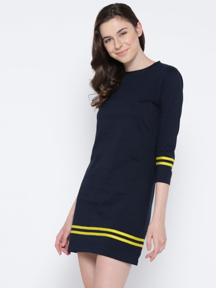Buy Miss Chase Women Navy Blue Solid T Shirt Dress - Dresses for