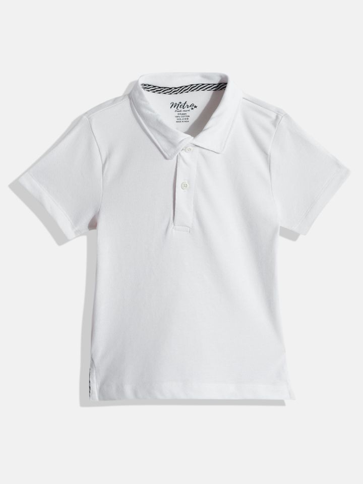 Buy METRO KIDS COMPANY Boys White Solid Cotton Polo Collar T Shirt