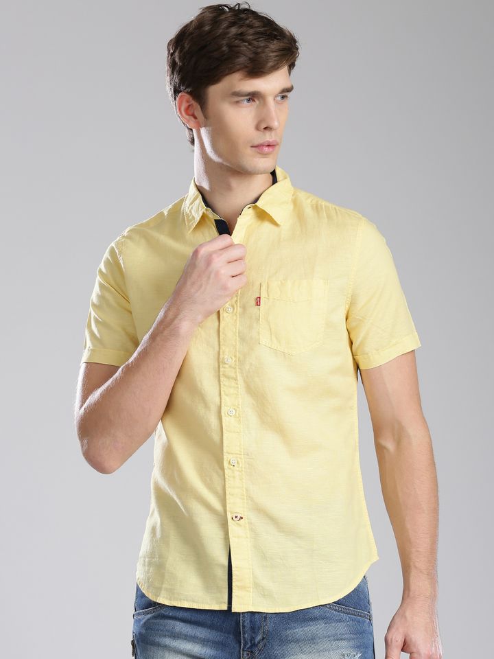 mens yellow slim fit shirt
