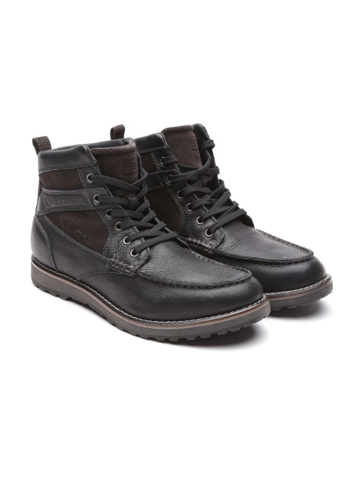 Buy Geox Respira Men Black Mid Top Italian Leather Boots - Men 1833259 | Myntra