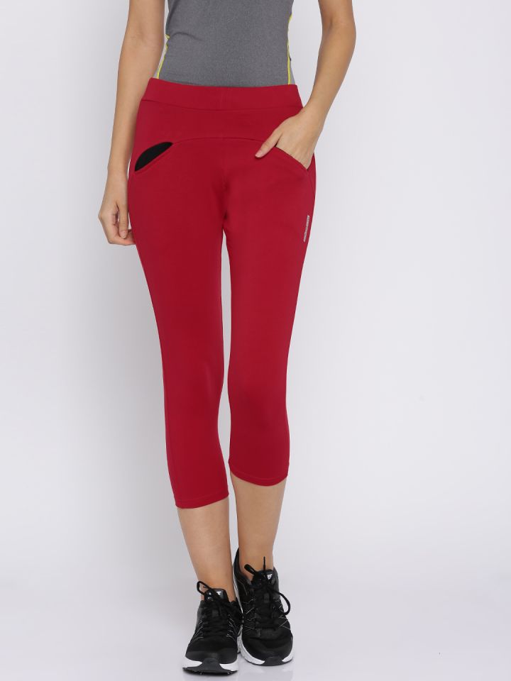 SDL by Sweet Dreams Red Solid Narrow Fit Workout Capris