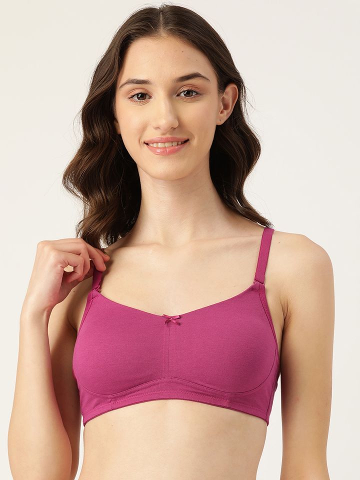 Buy Leading Lady magenta colored solid cotton bra Online at Low