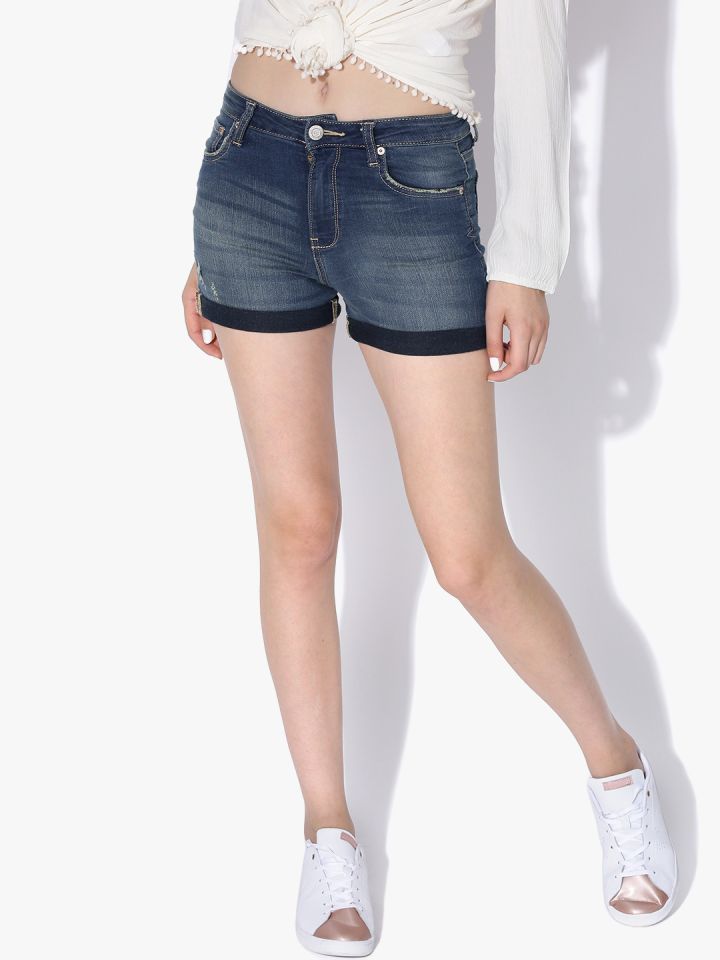 Aeropostale Women Blue Washed Denim Shorts
